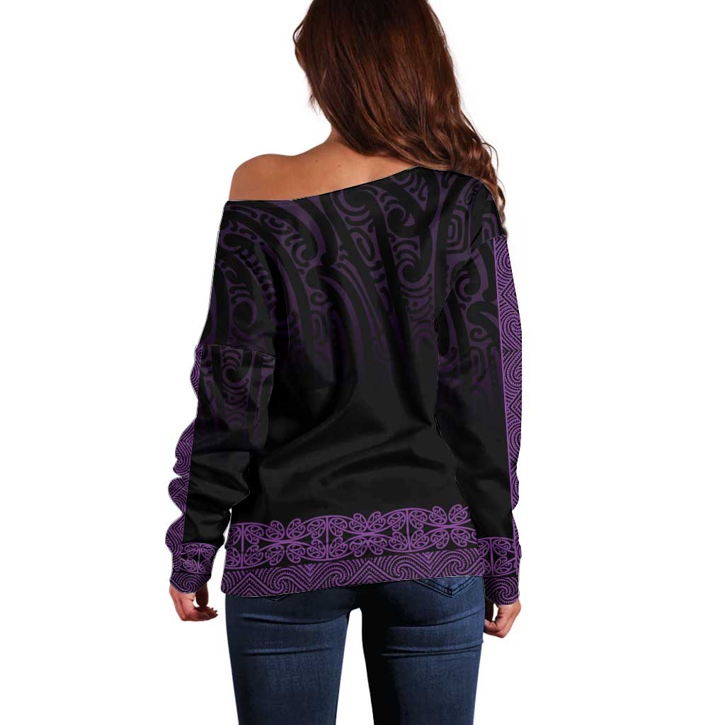 New Zealand Maori Kowhaiwhai Off Shoulder Sweater Waiporoporo Maui and Mangopare