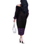New Zealand Maori Kowhaiwhai Off The Shoulder Long Sleeve Dress Waiporoporo Maui and Mangopare