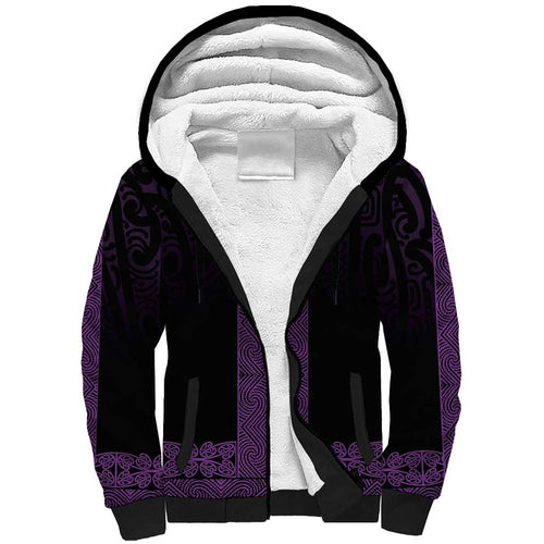 New Zealand Maori Kowhaiwhai Sherpa Hoodie Waiporoporo Maui and Mangopare