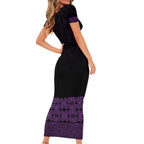 New Zealand Maori Kowhaiwhai Short Sleeve Bodycon Dress Waiporoporo Maui and Mangopare