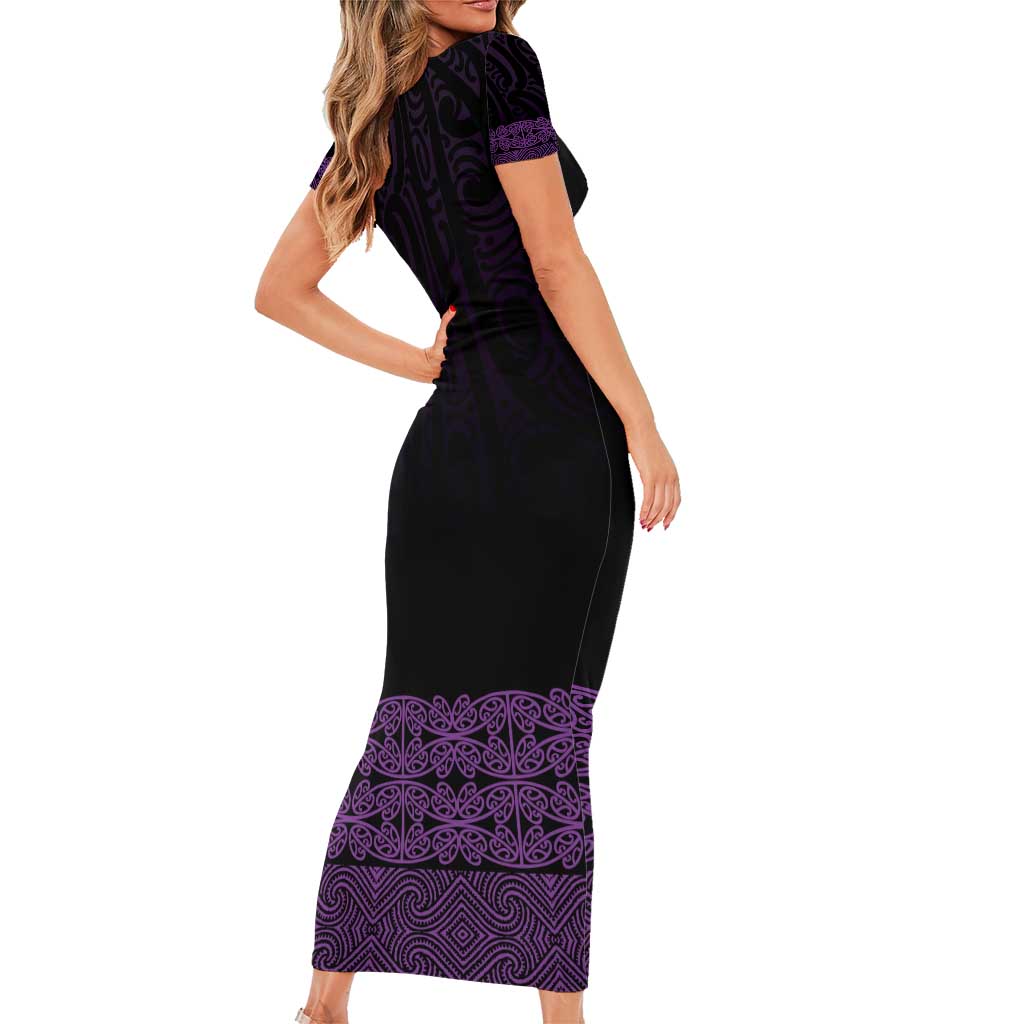 New Zealand Maori Kowhaiwhai Short Sleeve Bodycon Dress Waiporoporo Maui and Mangopare