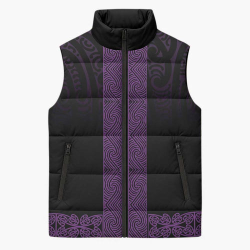 New Zealand Maori Kowhaiwhai Sleeveless Puffer Jacket Waiporoporo Maui and Mangopare - Aussie Hoodie