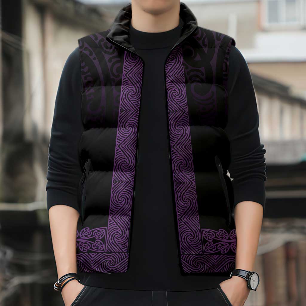 New Zealand Maori Kowhaiwhai Sleeveless Puffer Jacket Waiporoporo Maui and Mangopare - Aussie Hoodie