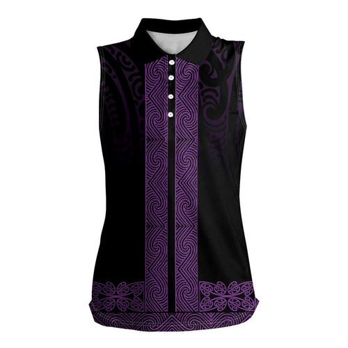 New Zealand Maori Kowhaiwhai Women Sleeveless Polo Shirt Waiporoporo Maui and Mangopare