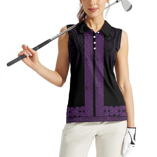 New Zealand Maori Kowhaiwhai Women Sleeveless Polo Shirt Waiporoporo Maui and Mangopare