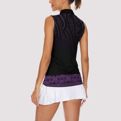 New Zealand Maori Kowhaiwhai Women Sleeveless Polo Shirt Waiporoporo Maui and Mangopare