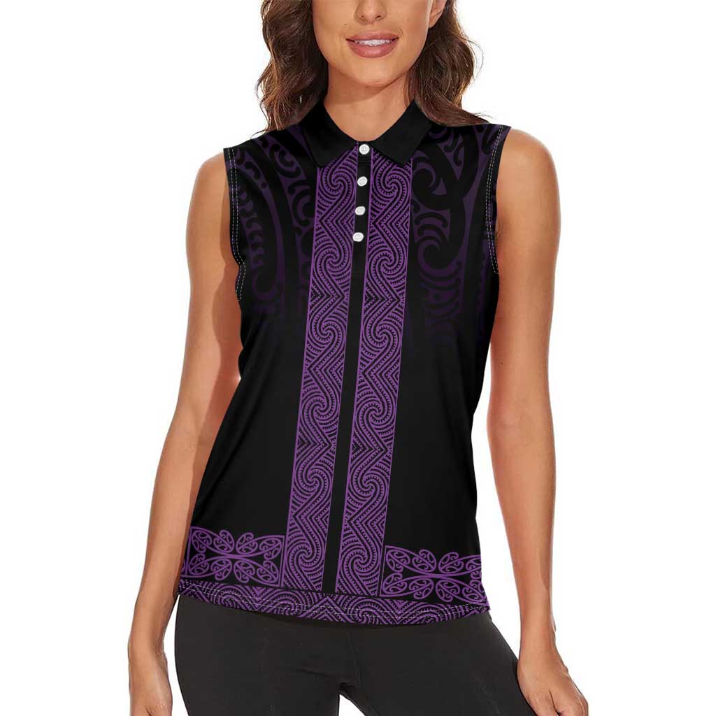 New Zealand Maori Kowhaiwhai Women Sleeveless Polo Shirt Waiporoporo Maui and Mangopare