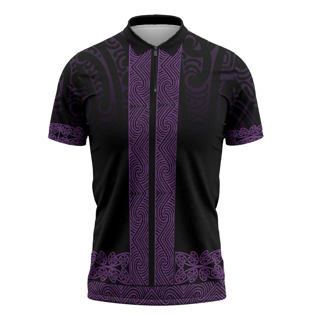 New Zealand Maori Kowhaiwhai Zipper Polo Shirt Waiporoporo Maui and Mangopare - Aussie Hoodie