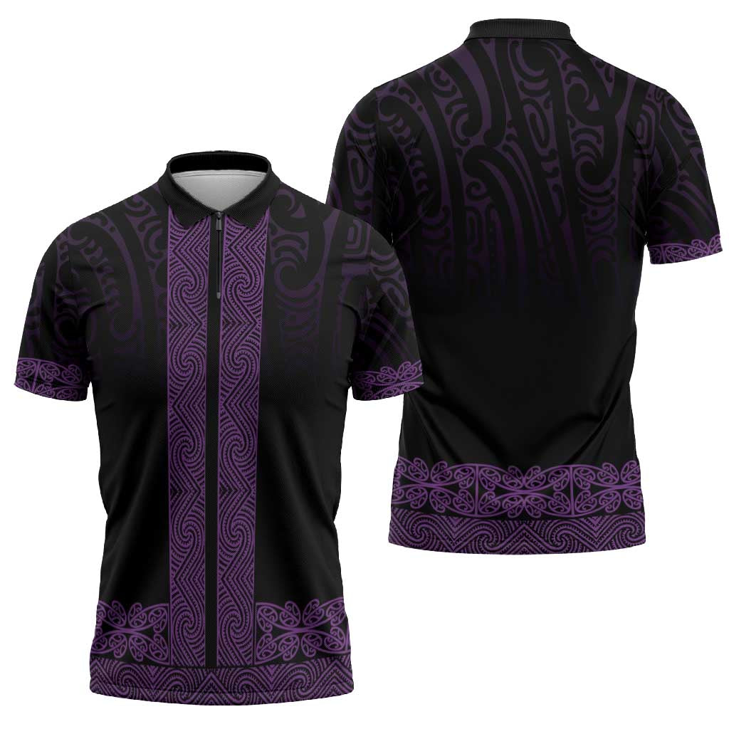 New Zealand Maori Kowhaiwhai Zipper Polo Shirt Waiporoporo Maui and Mangopare - Aussie Hoodie