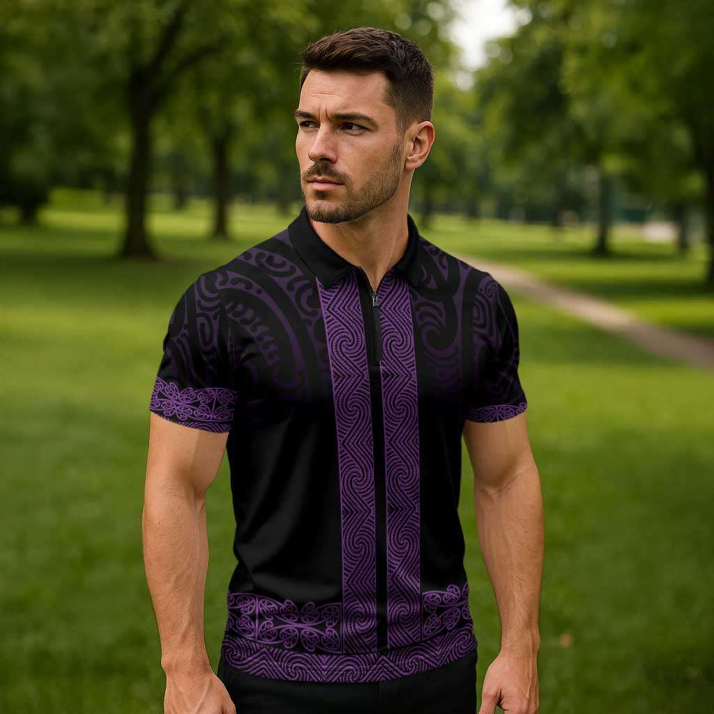 New Zealand Maori Kowhaiwhai Zipper Polo Shirt Waiporoporo Maui and Mangopare - Aussie Hoodie