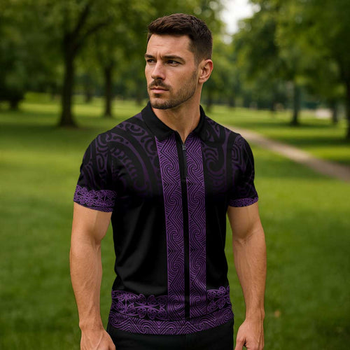 New Zealand Maori Kowhaiwhai Zipper Polo Shirt Waiporoporo Maui and Mangopare - Aussie Hoodie