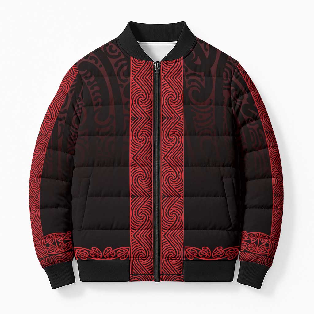 New Zealand Maori Kowhaiwhai Bomber Puffer Jacket Whero Maui and Mangopare - Aussie Hoodie