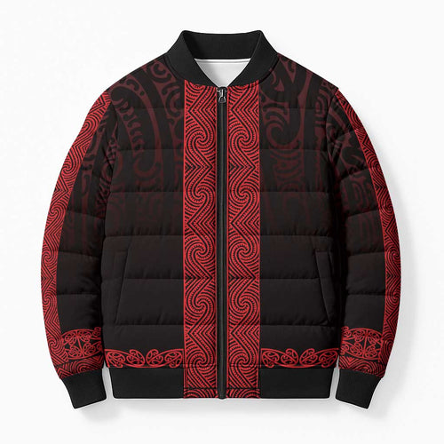 New Zealand Maori Kowhaiwhai Bomber Puffer Jacket Whero Maui and Mangopare - Aussie Hoodie