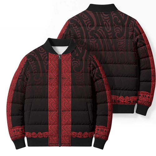 New Zealand Maori Kowhaiwhai Bomber Puffer Jacket Whero Maui and Mangopare - Aussie Hoodie