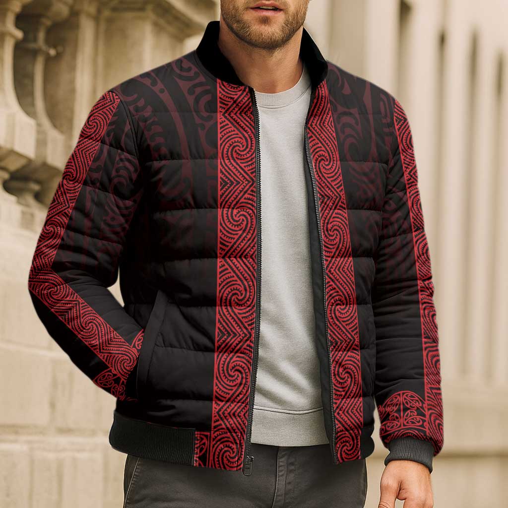 New Zealand Maori Kowhaiwhai Bomber Puffer Jacket Whero Maui and Mangopare - Aussie Hoodie