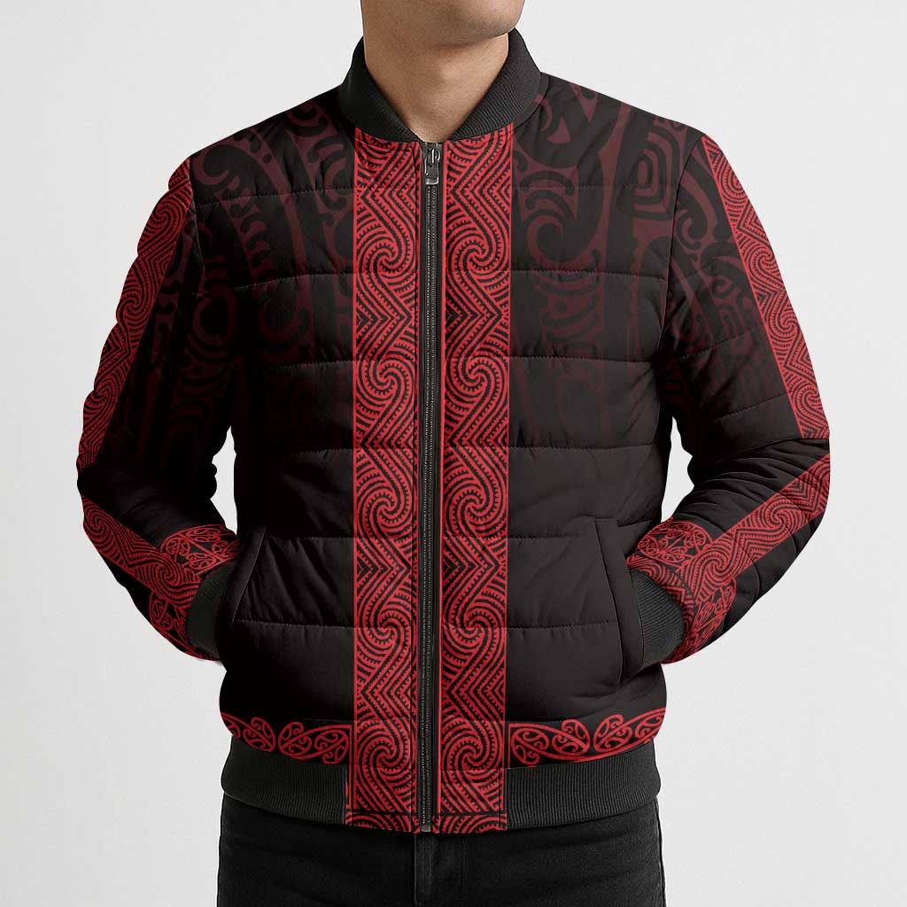 New Zealand Maori Kowhaiwhai Bomber Puffer Jacket Whero Maui and Mangopare - Aussie Hoodie