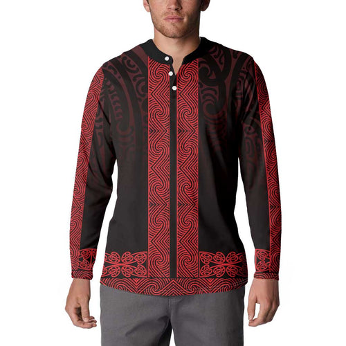 New Zealand Maori Kowhaiwhai Button Sweatshirt Whero Maui and Mangopare