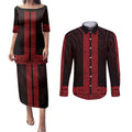 New Zealand Maori Kowhaiwhai Couples Matching Puletasi and Long Sleeve Button Shirt Whero Maui and Mangopare