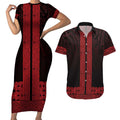 New Zealand Maori Kowhaiwhai Couples Matching Short Sleeve Bodycon Dress and Hawaiian Shirt Whero Maui and Mangopare