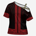 New Zealand Maori Kowhaiwhai Cross Shoulder Shirt Whero Maui and Mangopare - Aussie Hoodie