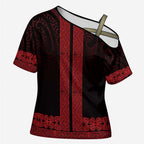 New Zealand Maori Kowhaiwhai Cross Shoulder Shirt Whero Maui and Mangopare - Aussie Hoodie