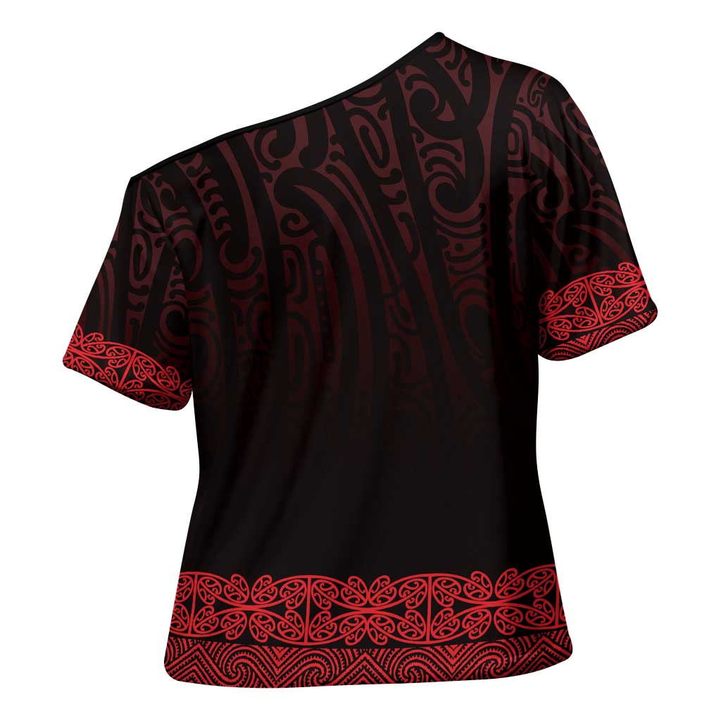 New Zealand Maori Kowhaiwhai Cross Shoulder Shirt Whero Maui and Mangopare - Aussie Hoodie