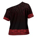 New Zealand Maori Kowhaiwhai Cross Shoulder Shirt Whero Maui and Mangopare - Aussie Hoodie