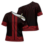 New Zealand Maori Kowhaiwhai Cross Shoulder Shirt Whero Maui and Mangopare - Aussie Hoodie