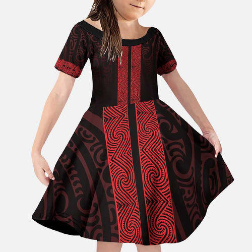 New Zealand Maori Kowhaiwhai Family Matching Long Sleeve Bodycon Dress and Hawaiian Shirt Whero Maui and Mangopare