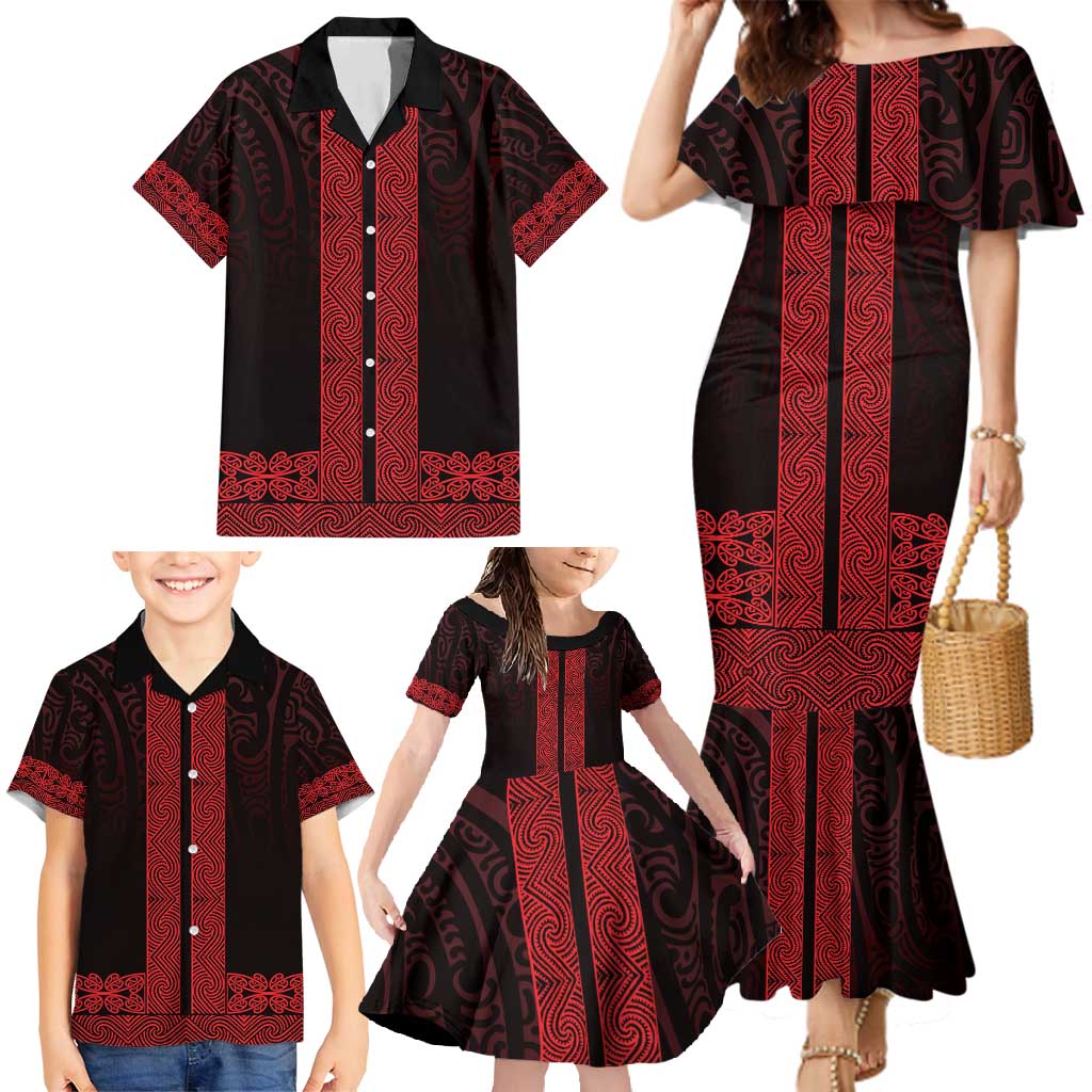 New Zealand Maori Kowhaiwhai Family Matching Mermaid Dress and Hawaiian Shirt Whero Maui and Mangopare
