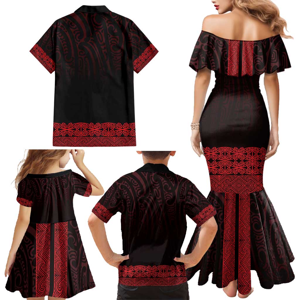 New Zealand Maori Kowhaiwhai Family Matching Mermaid Dress and Hawaiian Shirt Whero Maui and Mangopare