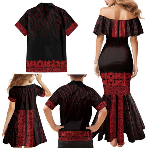 New Zealand Maori Kowhaiwhai Family Matching Mermaid Dress and Hawaiian Shirt Whero Maui and Mangopare