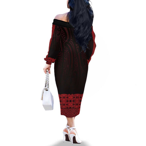 New Zealand Maori Kowhaiwhai Family Matching Off The Shoulder Long Sleeve Dress and Hawaiian Shirt Whero Maui and Mangopare