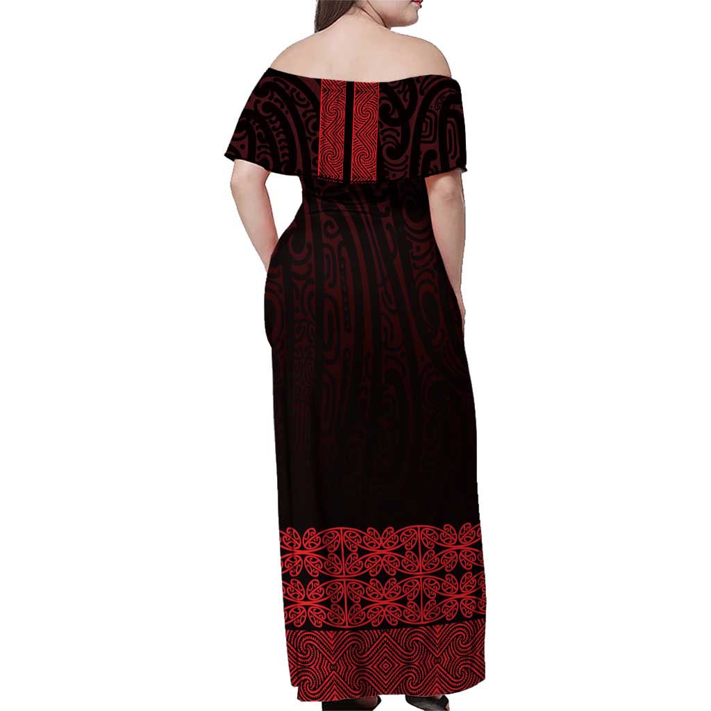 New Zealand Maori Kowhaiwhai Family Matching Off Shoulder Maxi Dress and Hawaiian Shirt Whero Maui and Mangopare
