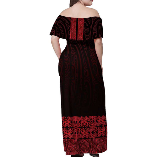 New Zealand Maori Kowhaiwhai Family Matching Off Shoulder Maxi Dress and Hawaiian Shirt Whero Maui and Mangopare