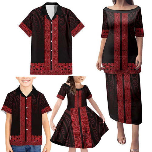 New Zealand Maori Kowhaiwhai Family Matching Puletasi and Hawaiian Shirt Whero Maui and Mangopare