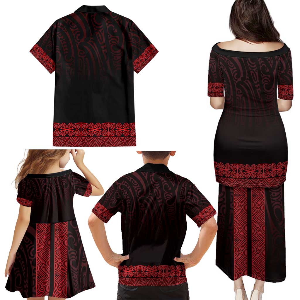 New Zealand Maori Kowhaiwhai Family Matching Puletasi and Hawaiian Shirt Whero Maui and Mangopare