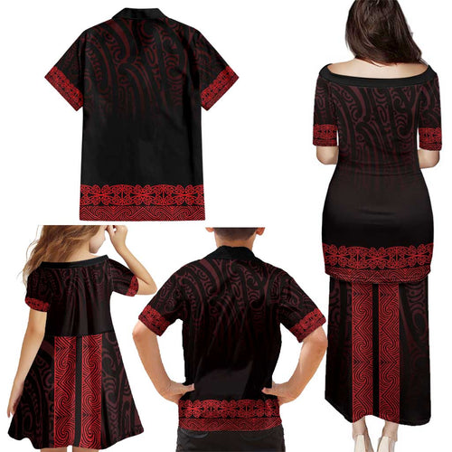 New Zealand Maori Kowhaiwhai Family Matching Puletasi and Hawaiian Shirt Whero Maui and Mangopare