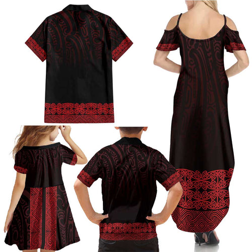 New Zealand Maori Kowhaiwhai Family Matching Summer Maxi Dress and Hawaiian Shirt Whero Maui and Mangopare