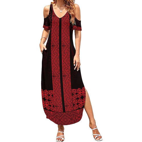 New Zealand Maori Kowhaiwhai Family Matching Summer Maxi Dress and Hawaiian Shirt Whero Maui and Mangopare