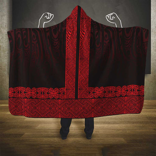 New Zealand Maori Kowhaiwhai Hooded Blanket Whero Maui and Mangopare