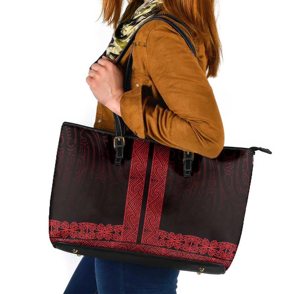 New Zealand Maori Kowhaiwhai Leather Tote Bag Whero Maui and Mangopare
