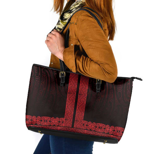 New Zealand Maori Kowhaiwhai Leather Tote Bag Whero Maui and Mangopare