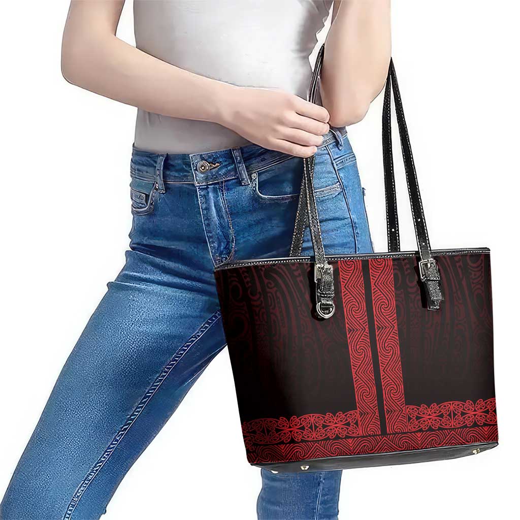New Zealand Maori Kowhaiwhai Leather Tote Bag Whero Maui and Mangopare