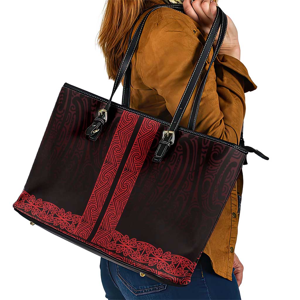 New Zealand Maori Kowhaiwhai Leather Tote Bag Whero Maui and Mangopare