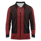 New Zealand Maori Kowhaiwhai Long Sleeve Polo Shirt Whero Maui and Mangopare