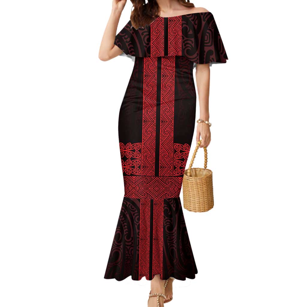 New Zealand Maori Kowhaiwhai Mermaid Dress Whero Maui and Mangopare