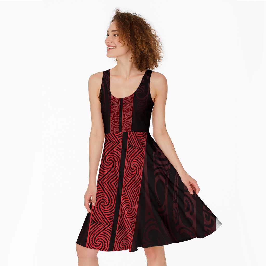 New Zealand Maori Kowhaiwhai Midi Dress Whero Maui and Mangopare - Aussie Hoodie