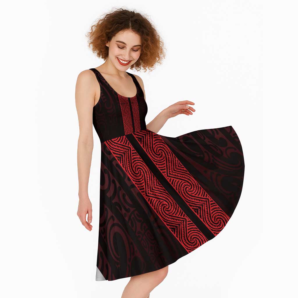 New Zealand Maori Kowhaiwhai Midi Dress Whero Maui and Mangopare - Aussie Hoodie