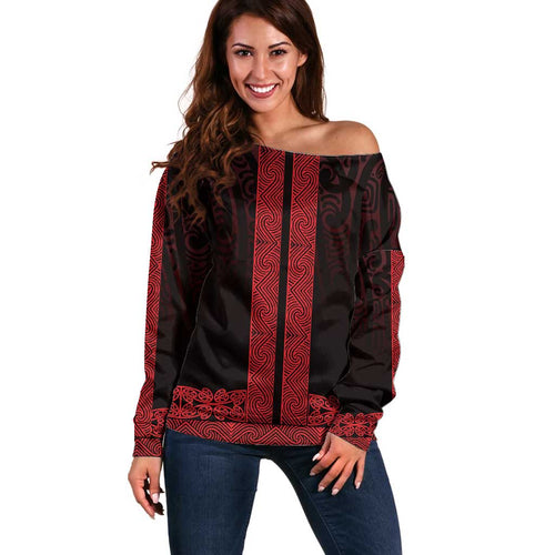 New Zealand Maori Kowhaiwhai Off Shoulder Sweater Whero Maui and Mangopare
